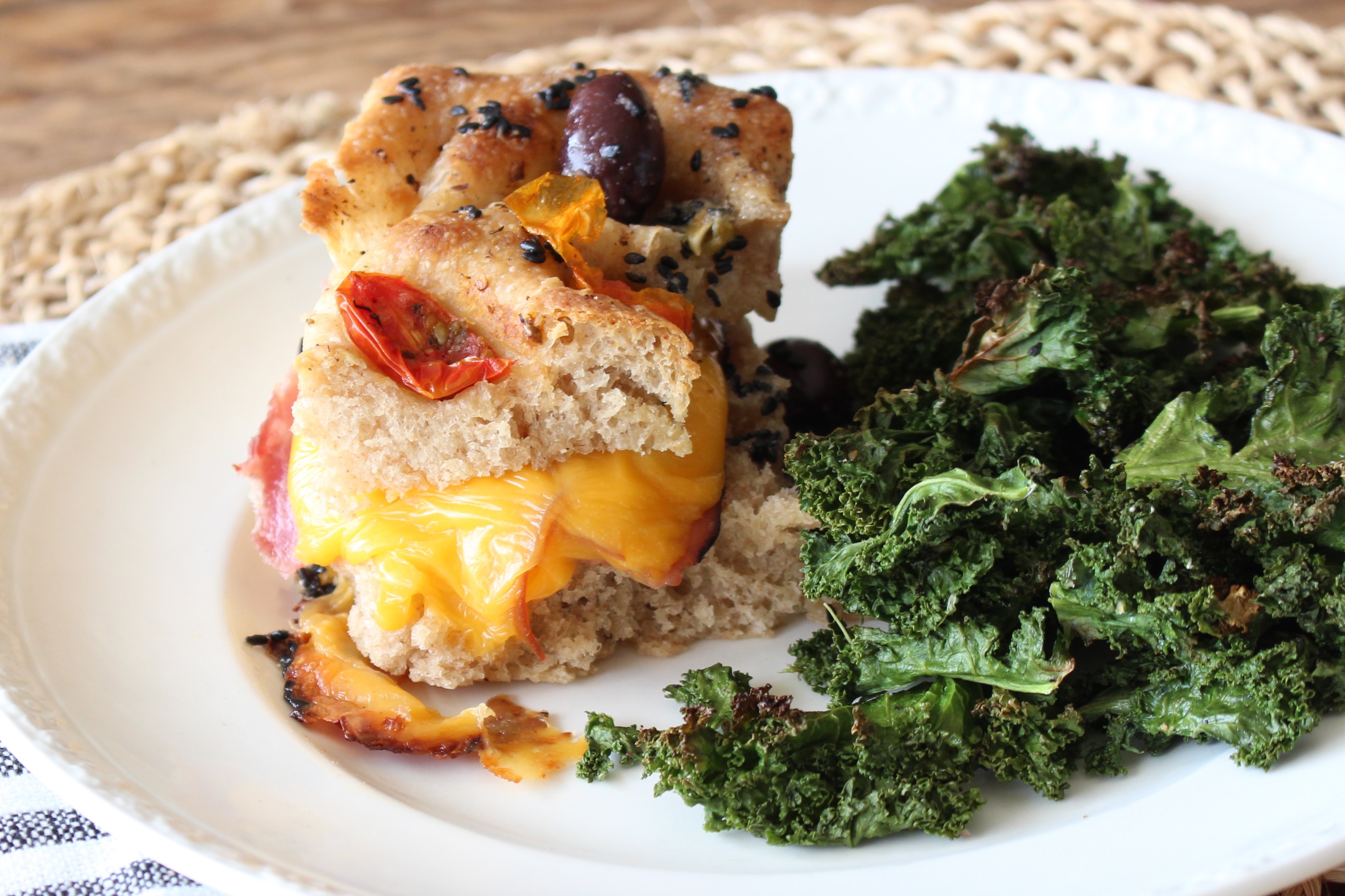 focaccia with kale salad