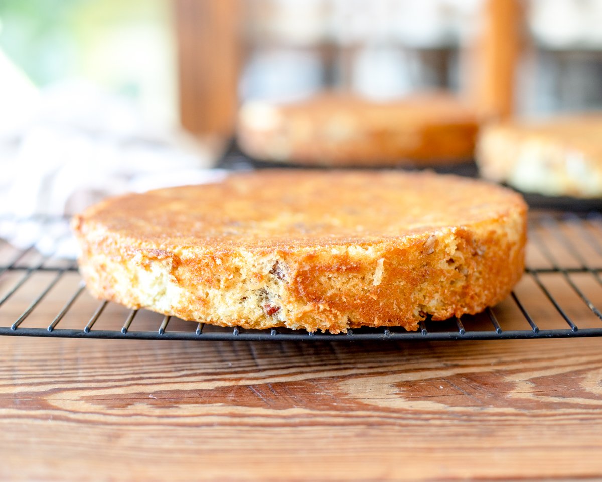 let the cake cool for ten minutes before inverting it onto a cooling rack.