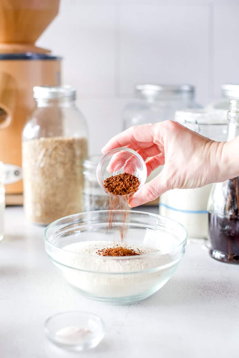  In a large bowl, mix together sugar, salt, and instant coffee.
