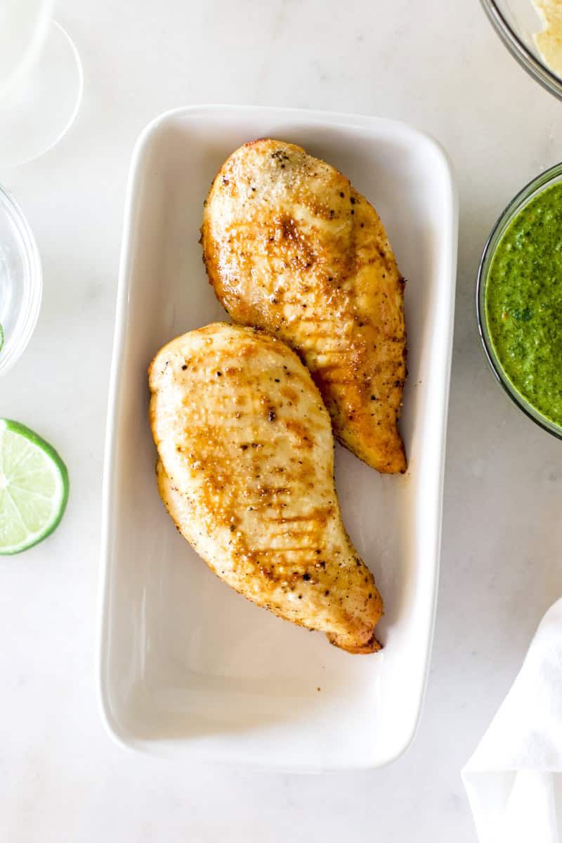 Two chicken breasts that were cooked in the air fryer.