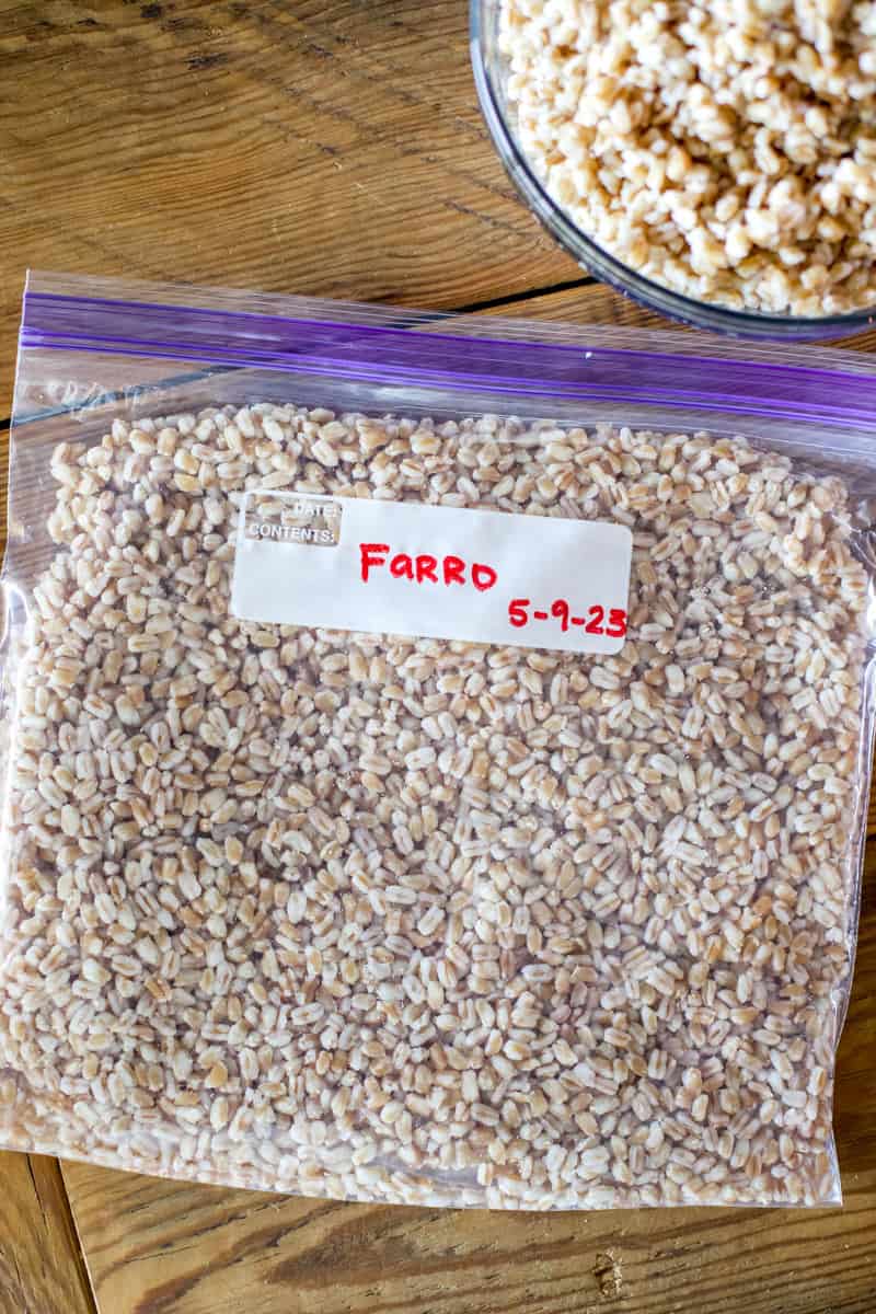 how to freeze cooked farro by putting it in a gallon freezer bag after it has fully cooled and putting it in the freezer.