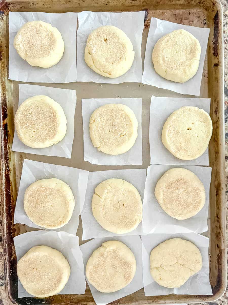 final rise of sourdough English muffins before baking.
