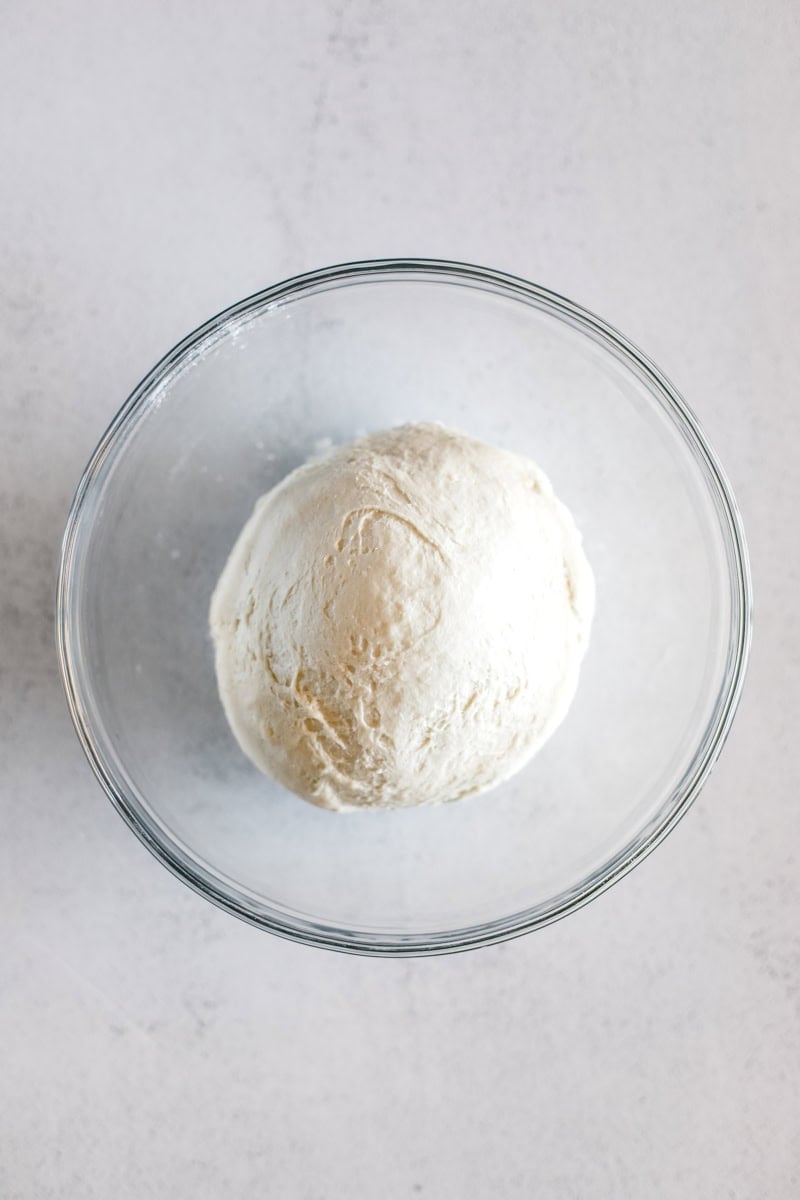 A bowl of mixed up bagel dough.