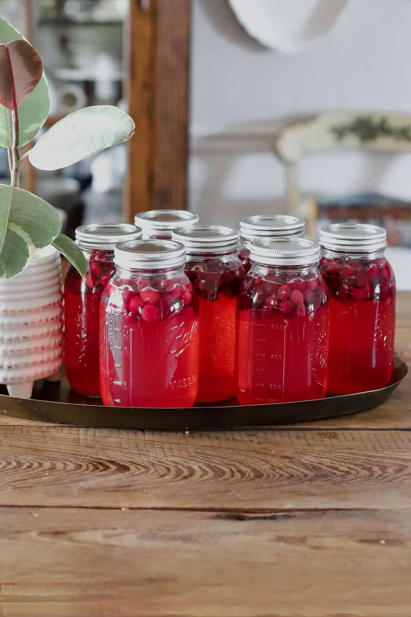 Jars of cranberry juice.