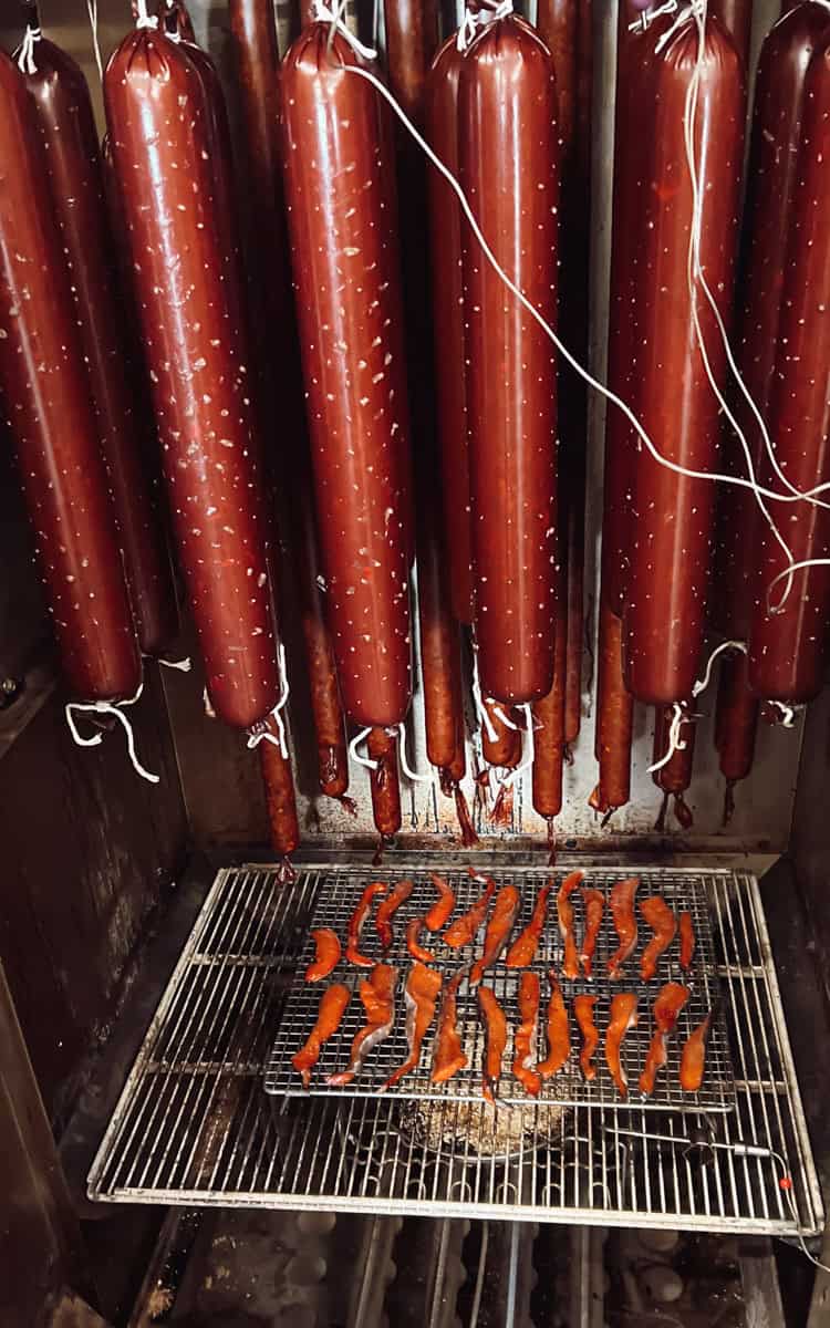Step 5 is smoking the venison summer sausage.