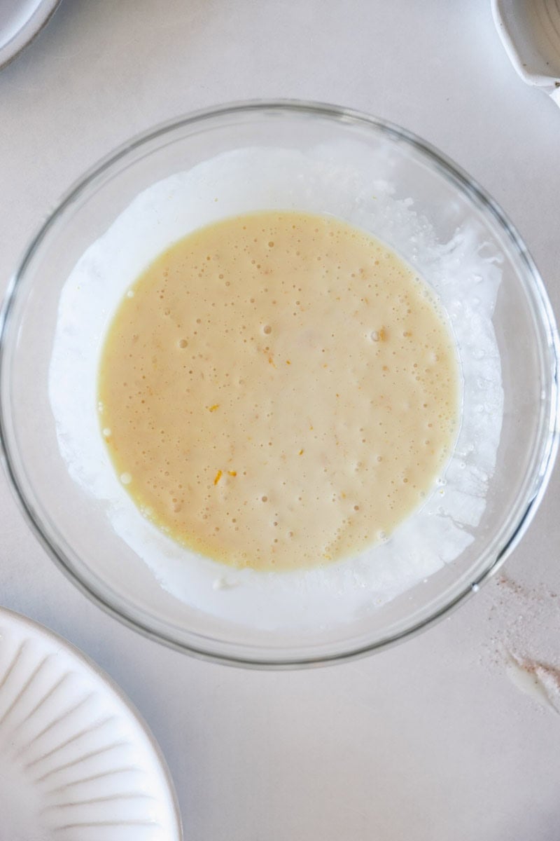 Step 4 of sourdough scones is  Add the heavy cream, sourdough discard, zest, lemon juice and vanilla to the bowl and stir with a fork until just mixed.  
