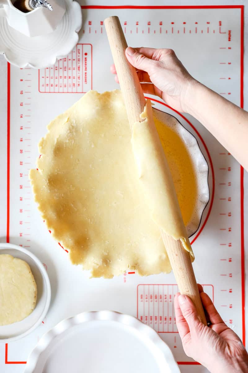 how to roll a sourdough pie crust and transfer to a pie pan.