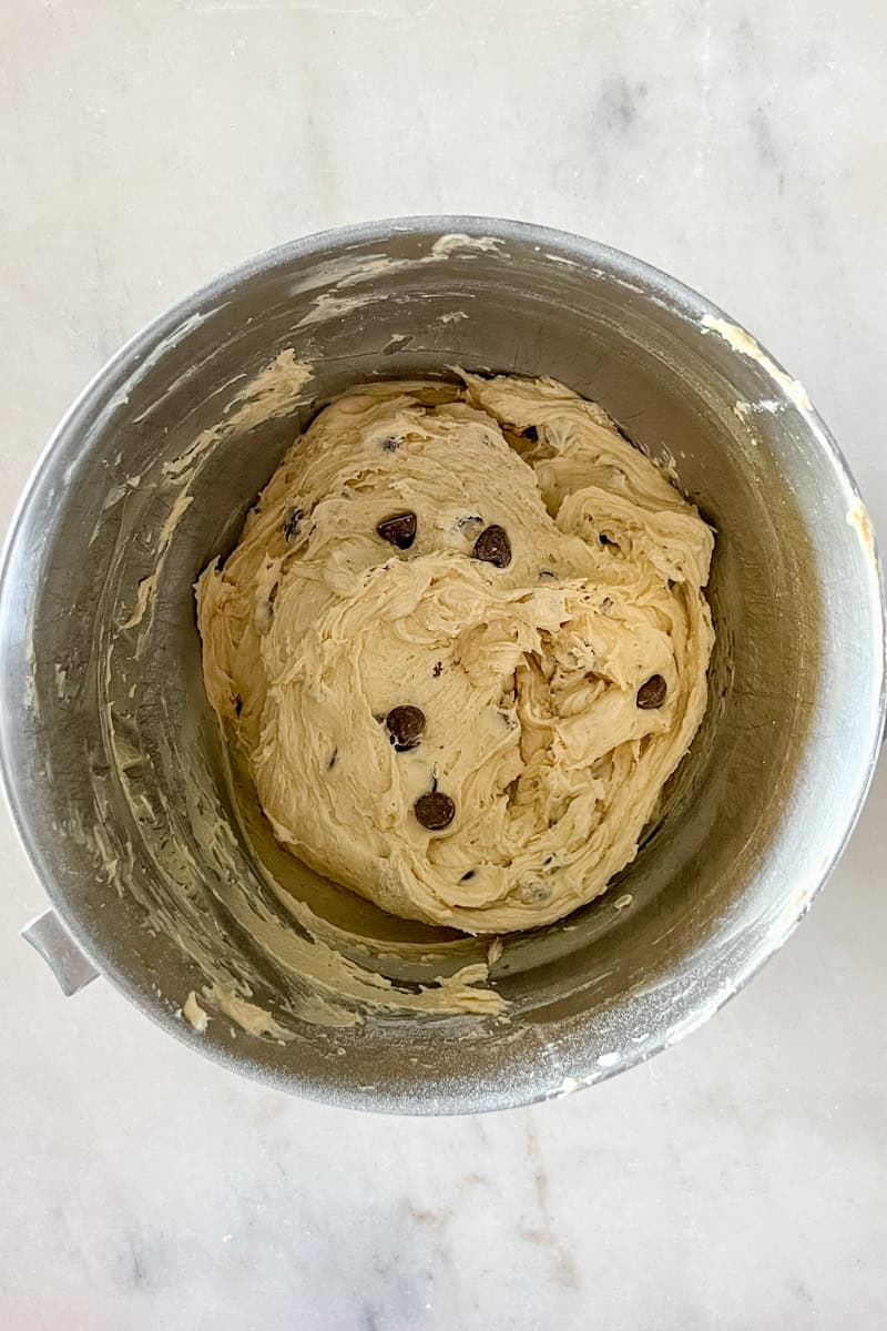 Step 5: Fold in the chocolate chips until they are evenly distributed.