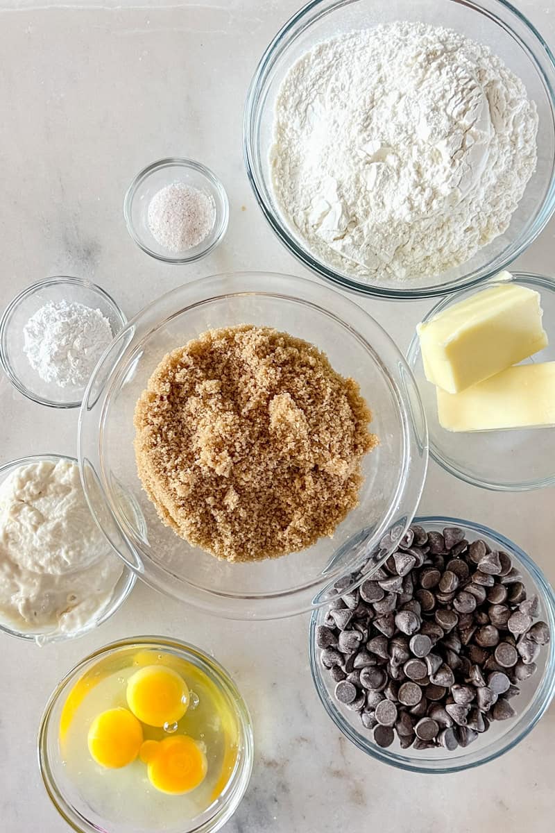 Step 1 of making sourdough blondies is gathering ingredients.