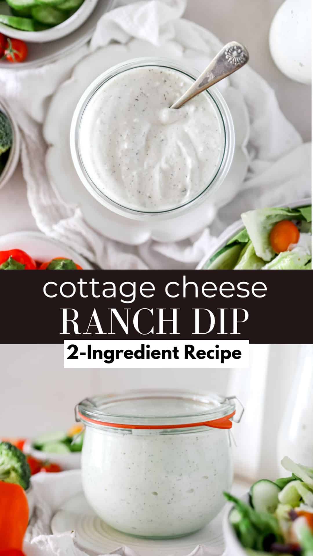 A pinterest pin for cottage cheese ranch dip.