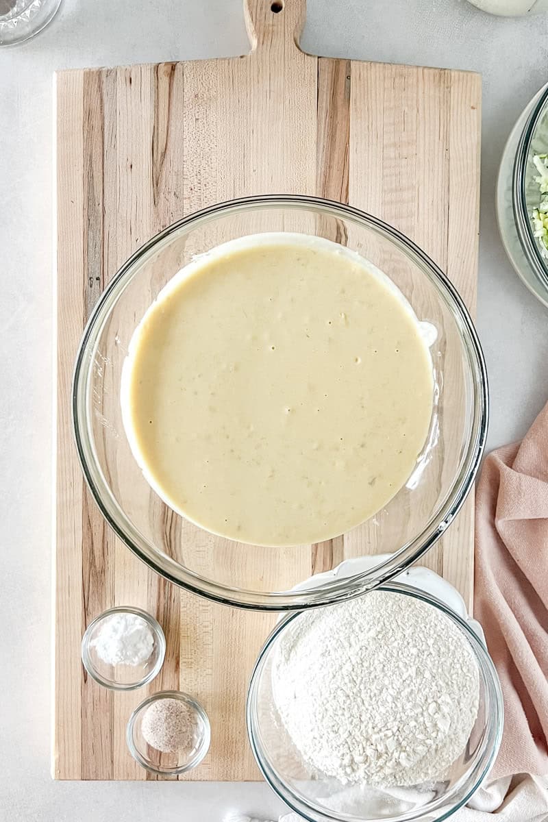 Step 4 zucchini banana bread Add honey, vanilla, sourdough starter and chopped bananas.