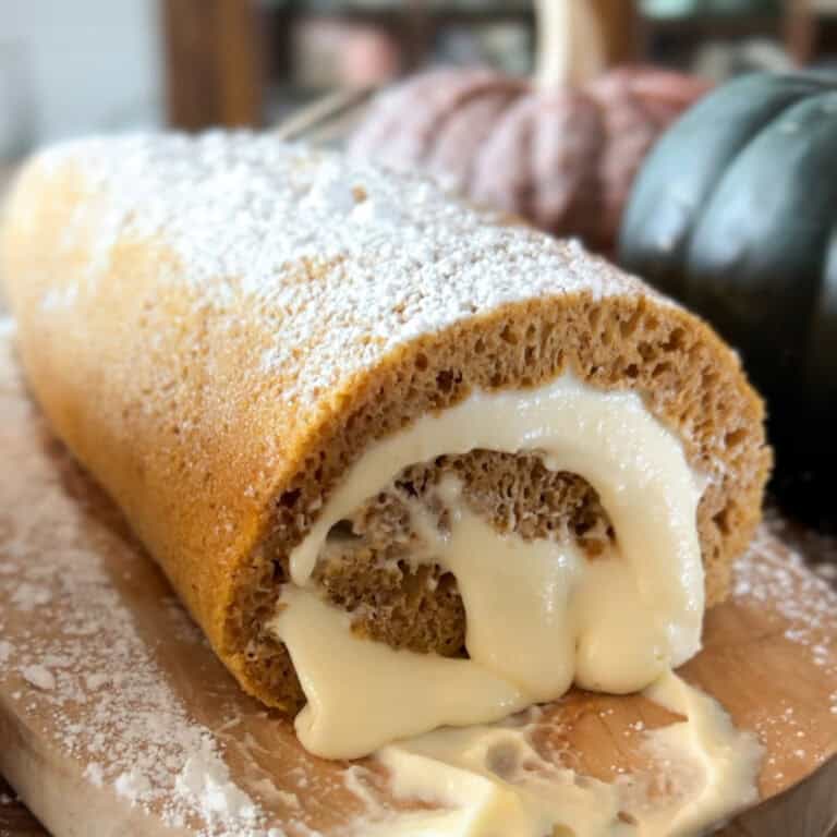 A close up image of a sourdough pumpkin roll.