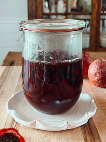 A jar of pickled beets.