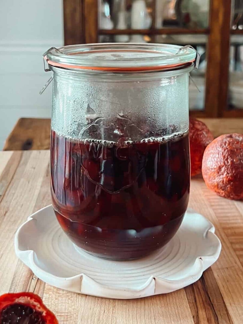 A jar of pickled beets.