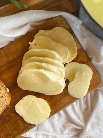 Top view sliced mozzarella cheese.